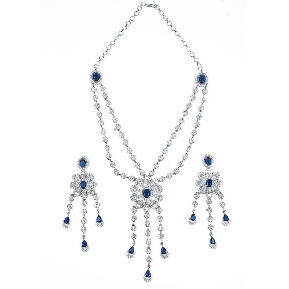 Necklace - Floral Trellis Rhodium Plated Necklace - Opal Touch