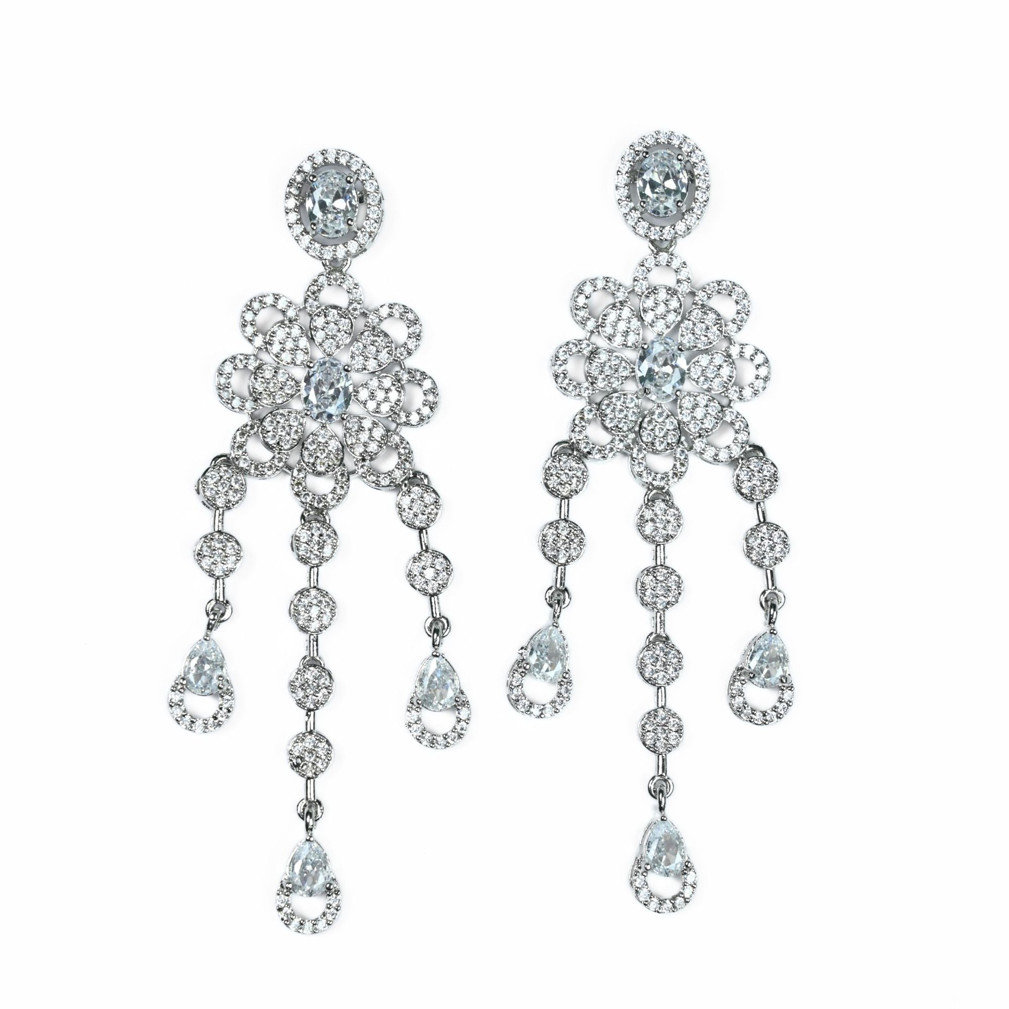 Necklace - Floral Trellis Rhodium Plated Necklace - Opal Touch