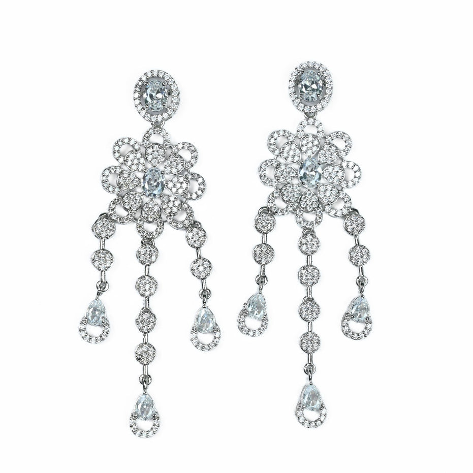 Necklace - Floral Trellis Rhodium Plated Necklace - Opal Touch