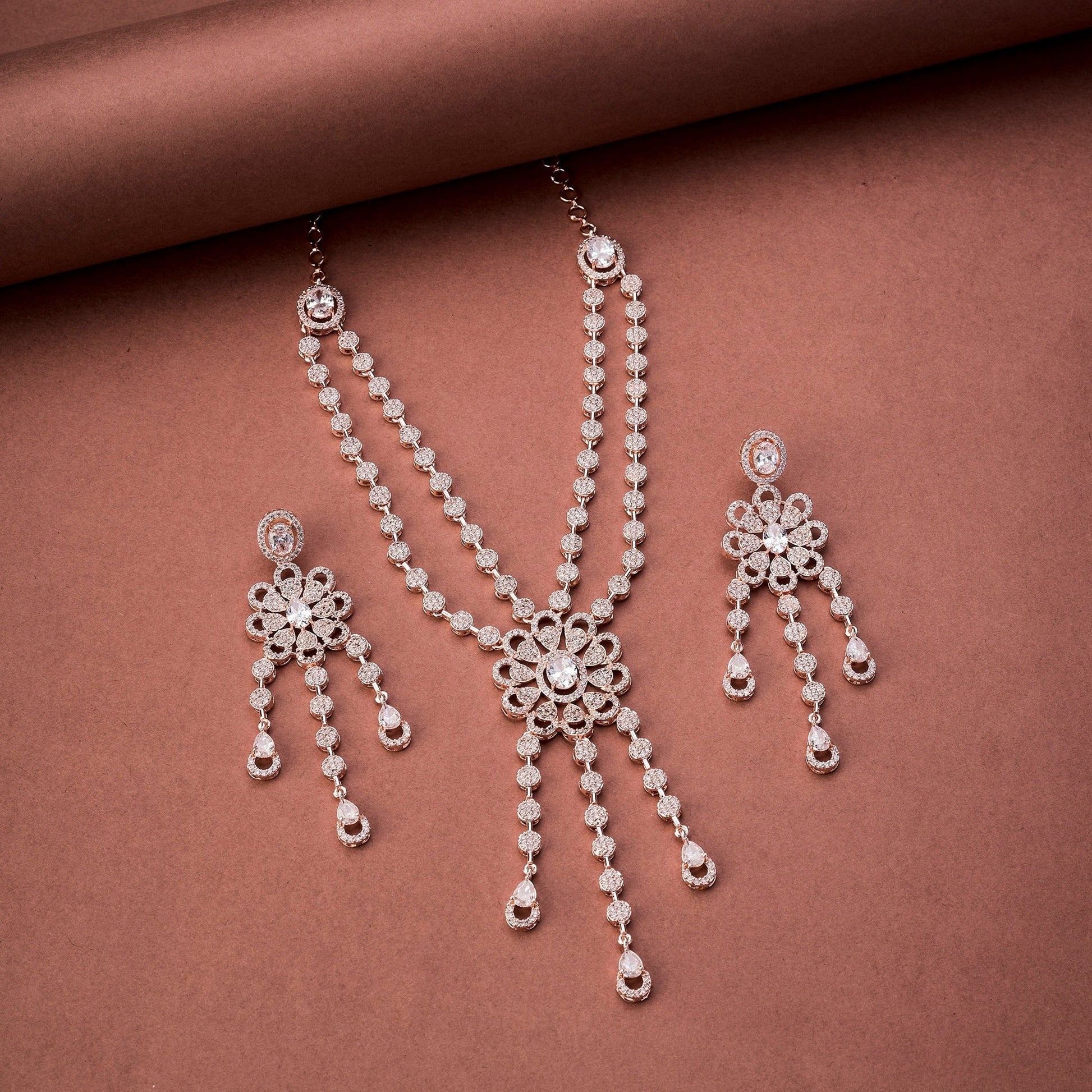 Necklace - Floral Trellis Rose Gold Necklace - Opal Touch