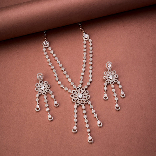 Necklace - Floral Trellis Rose Gold Necklace - Opal Touch