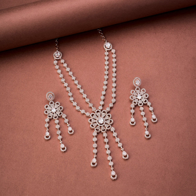 Necklace - Floral Trellis Rose Gold Necklace - Opal Touch