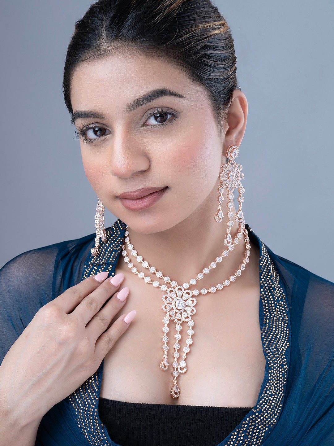 Necklace - Floral Trellis Rose Gold Necklace - Opal Touch