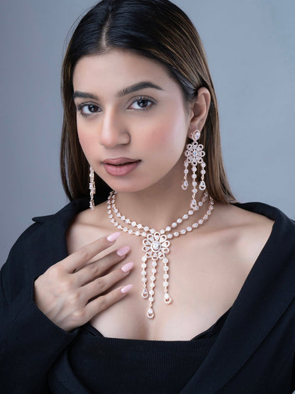 Necklace - Floral Trellis Rose Gold Necklace - Opal Touch