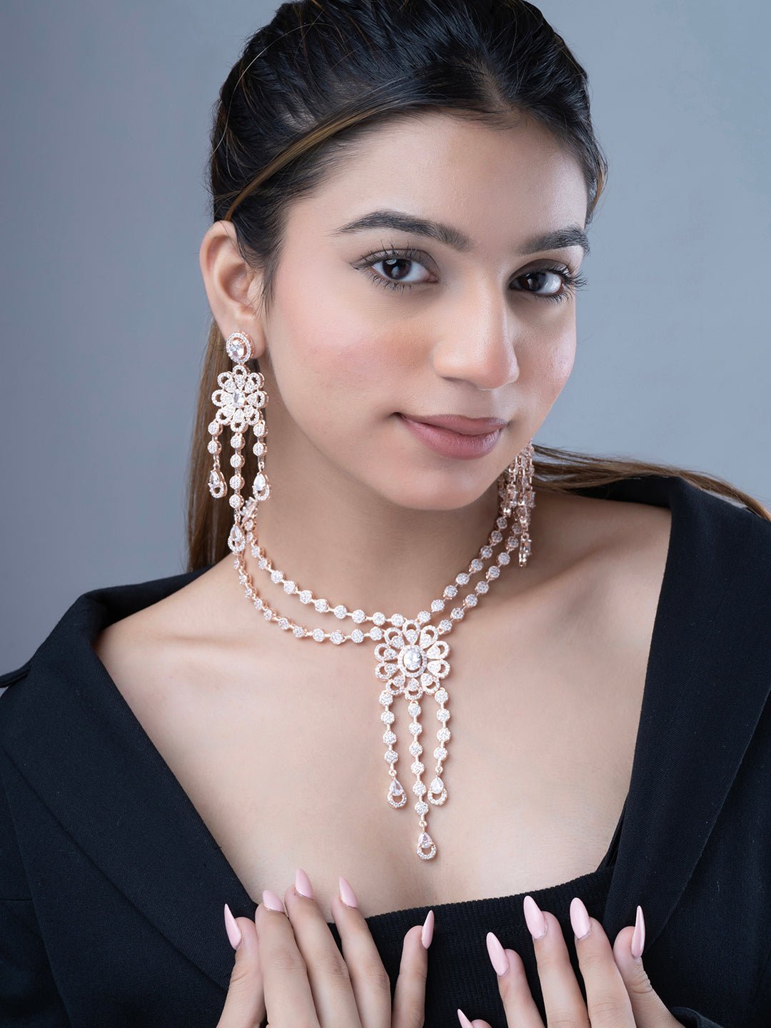 Necklace - Floral Trellis Rose Gold Necklace - Opal Touch