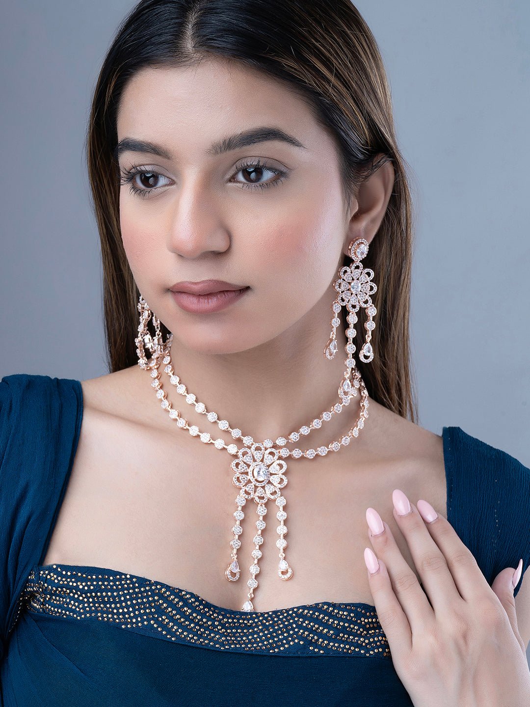 Necklace - Floral Trellis Rose Gold Necklace - Opal Touch