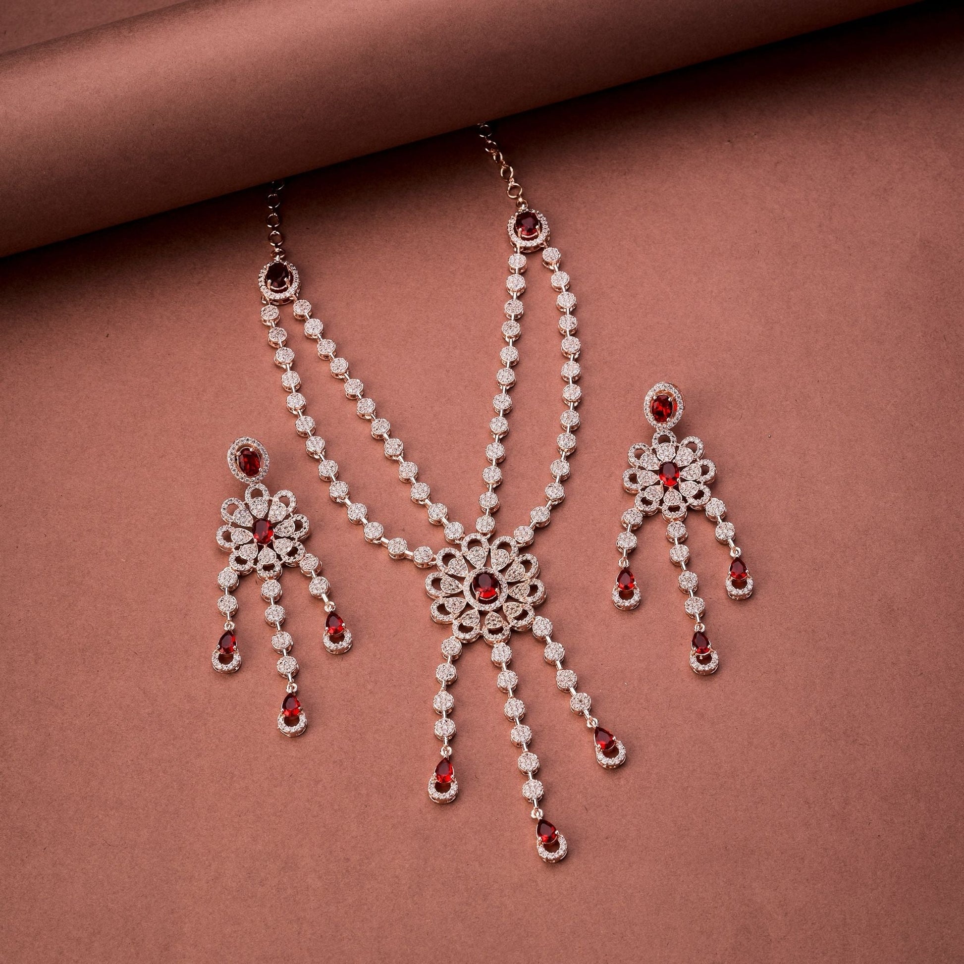 Necklace - Floral Trellis Rose Gold Necklace - Opal Touch