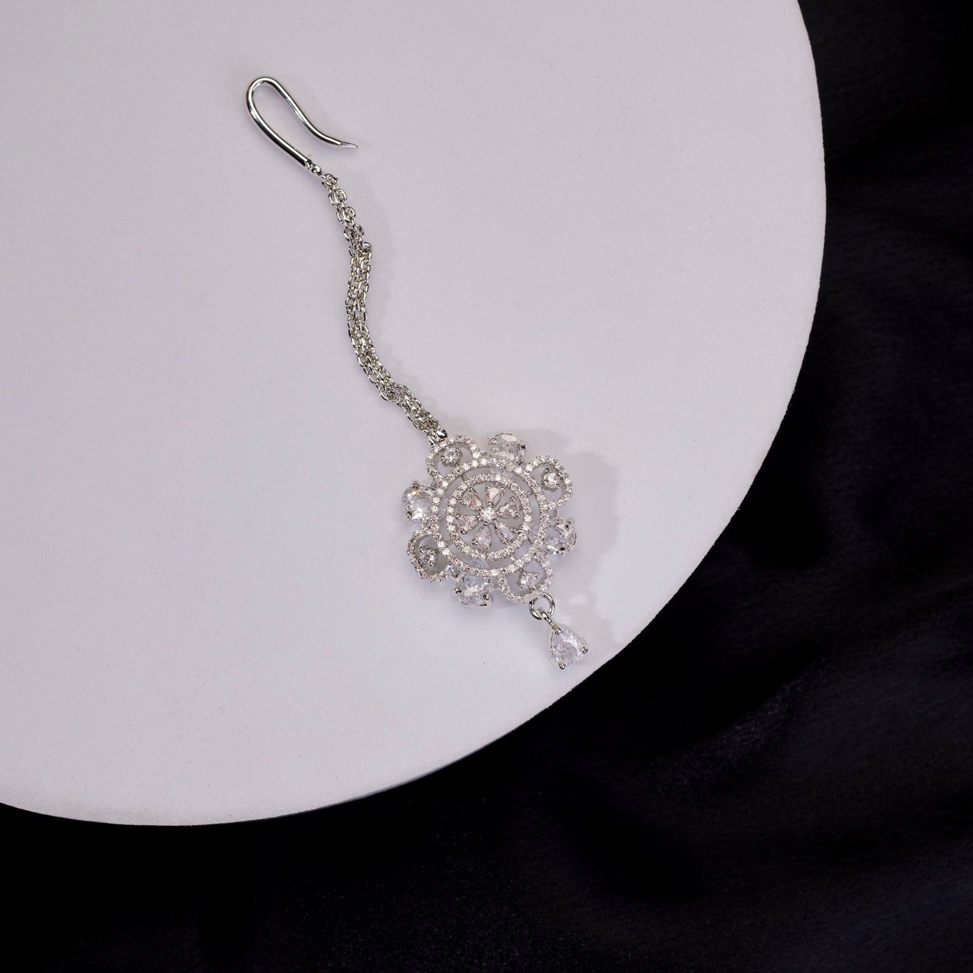 Tika - Floret Enchanted Rhodium Plated Maang Tika - Opal Touch