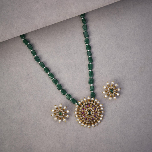 Locket Set - Floret Gloom Mehendi Plated Locket Set with Earrings - Opal Touch