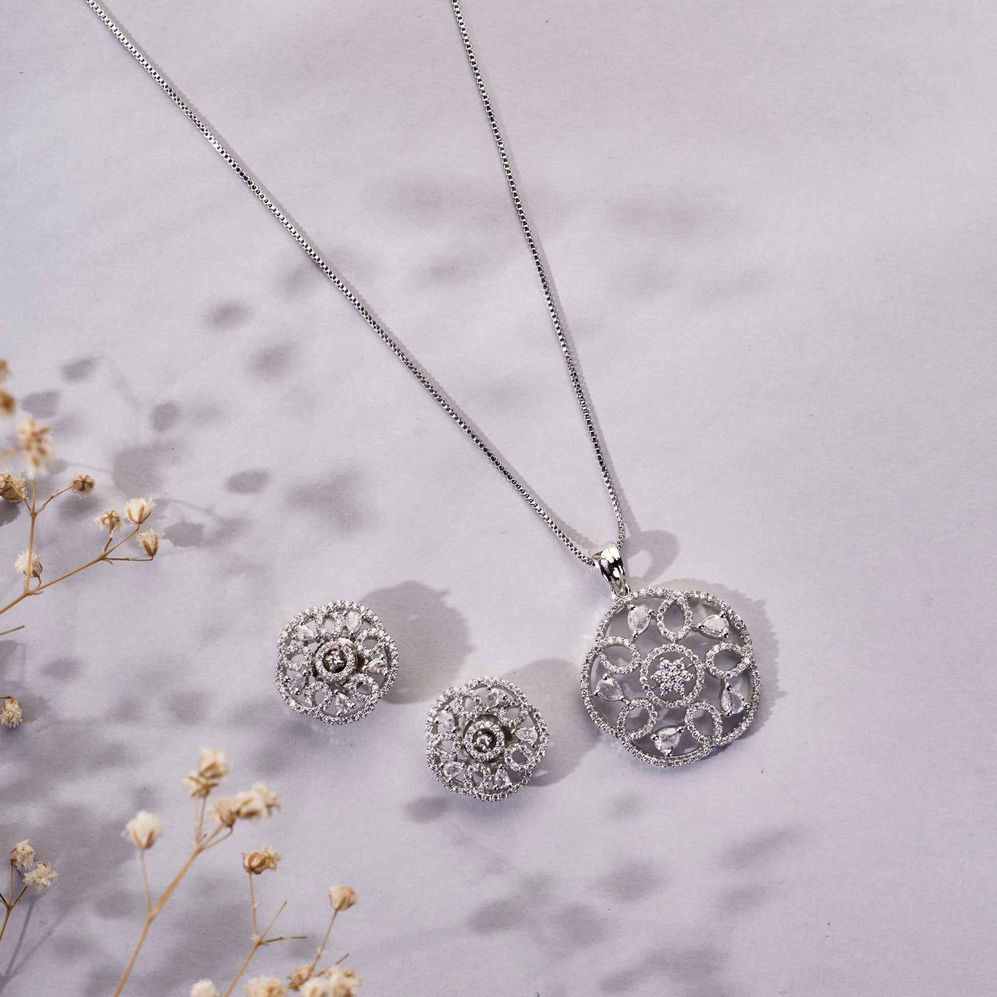 Locket Set - Frosted Fleur Rhodium Plated Locket Set - Opal Touch