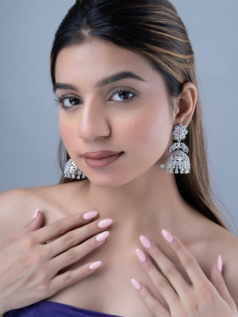 Frosted Flower Jhumka - Opal Touch