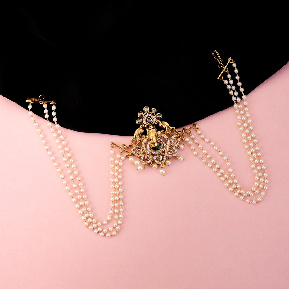 Matha Patti - Gajanan Gold Plated Juda Pin - Opal Touch