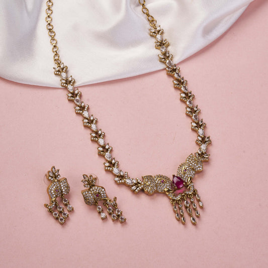 Necklace - Gajanan Mehendi Plated Necklace Set - Opal Touch