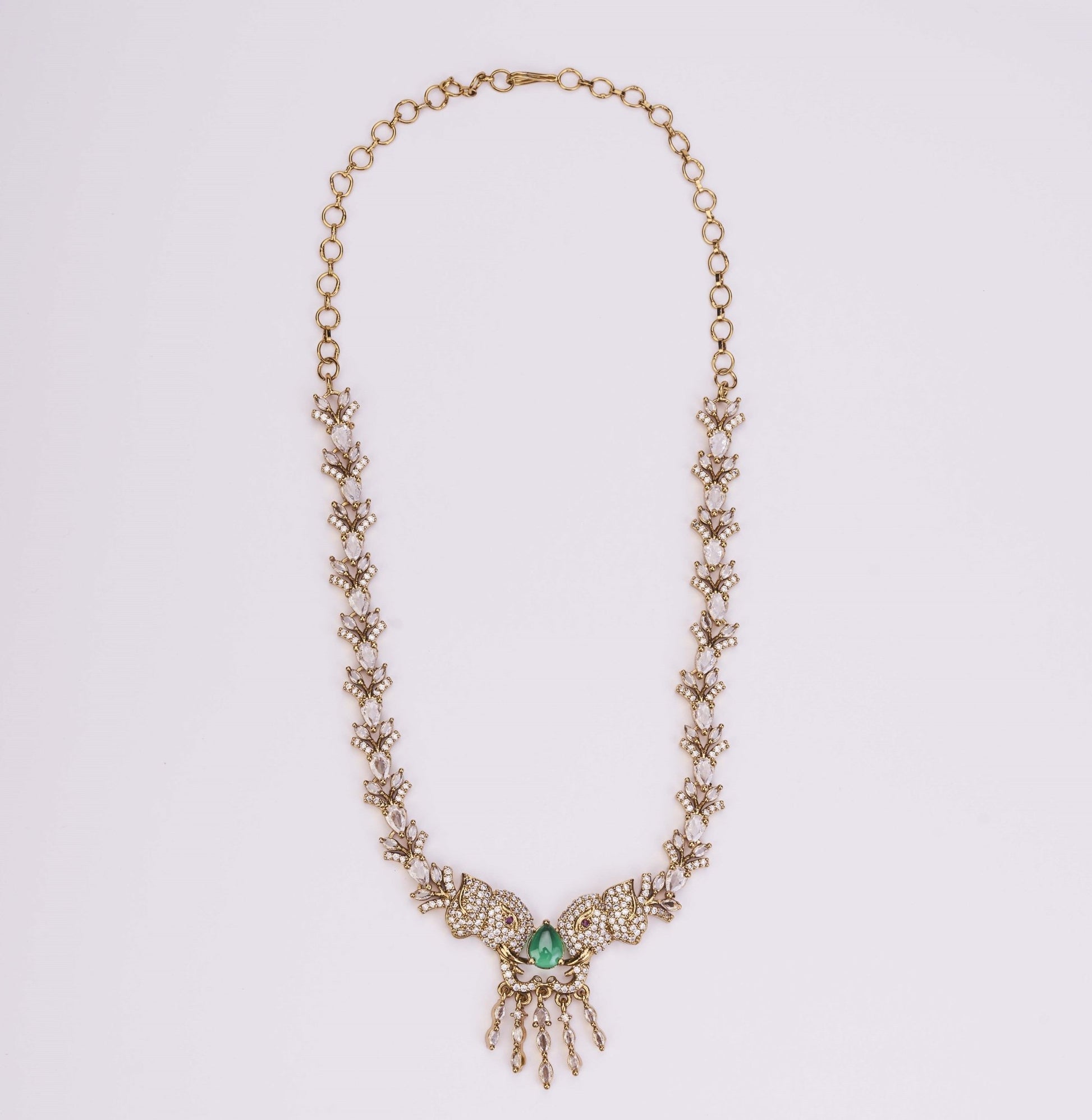 Necklace - Gajanan Mehendi Plated Necklace Set - Opal Touch