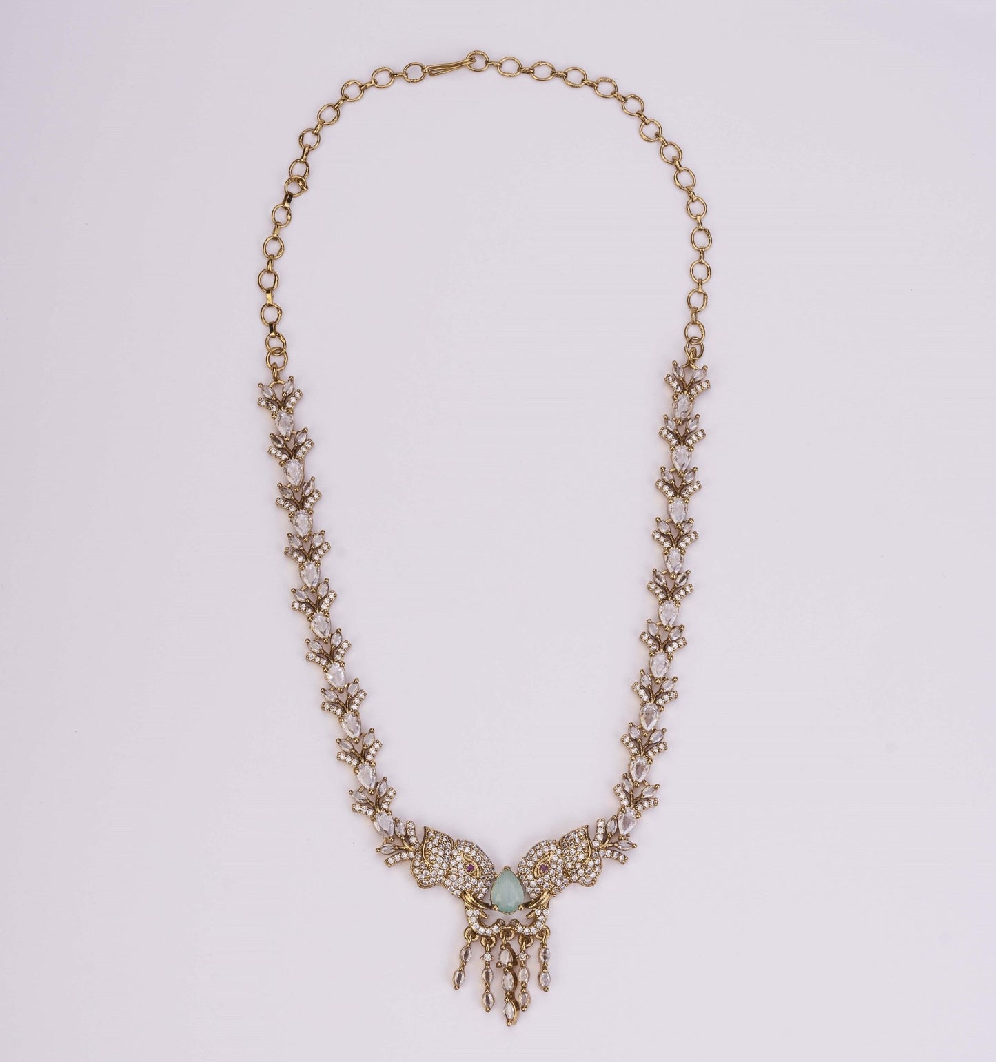 Necklace - Gajanan Mehendi Plated Necklace Set - Opal Touch