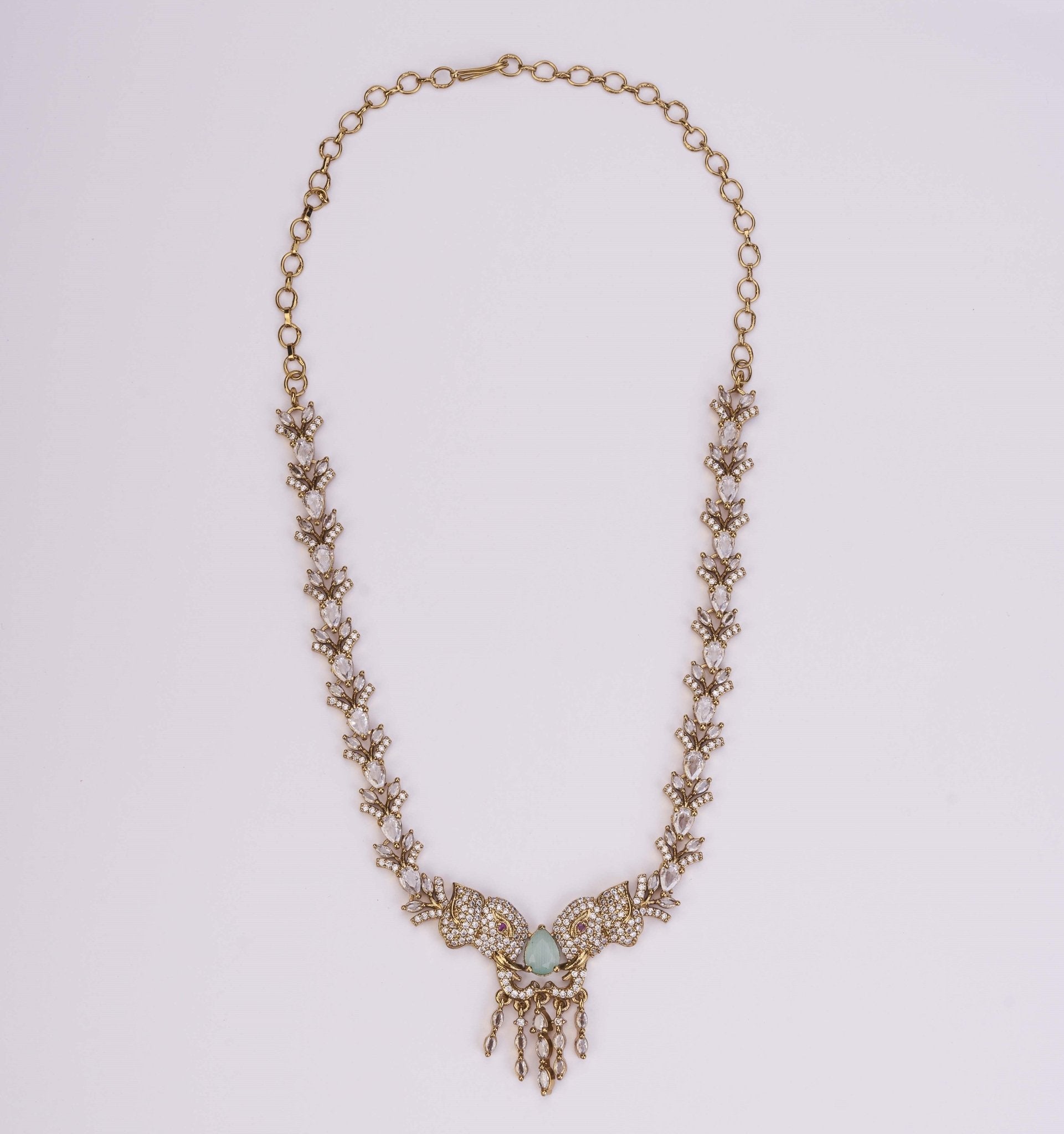 Necklace - Gajanan Mehendi Plated Necklace Set - Opal Touch