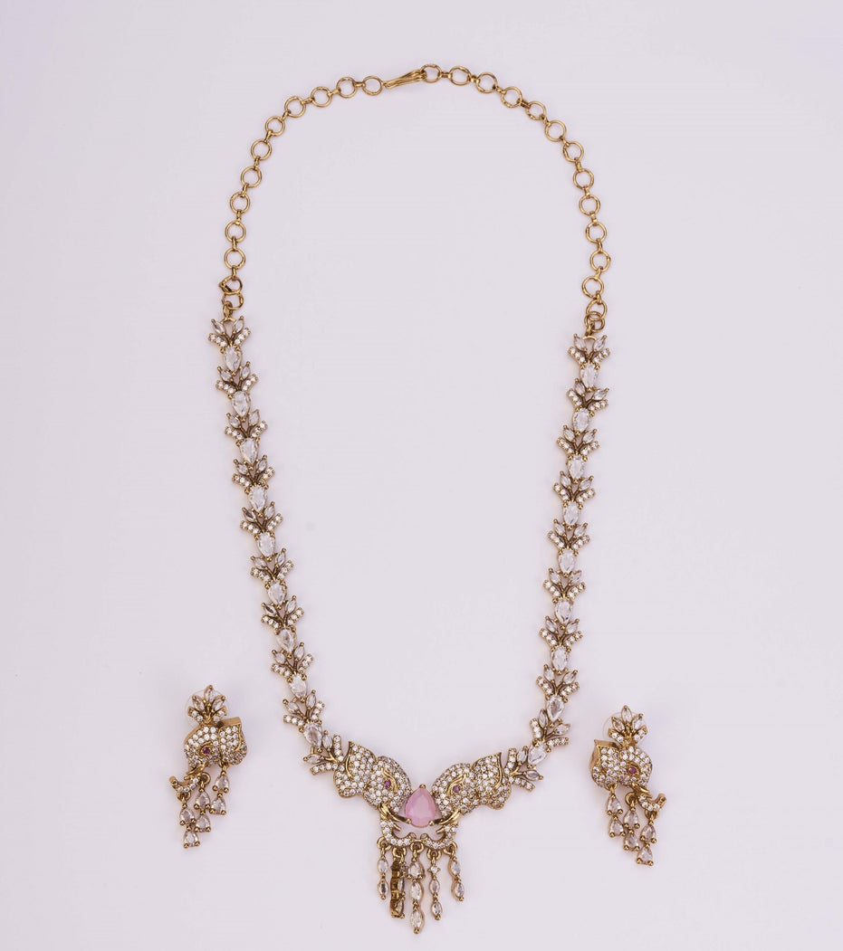 Necklace - Gajanan Mehendi Plated Necklace Set - Opal Touch