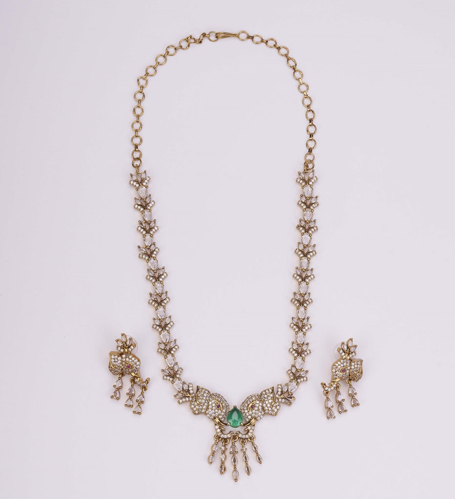 Necklace - Gajanan Mehendi Plated Necklace Set - Opal Touch
