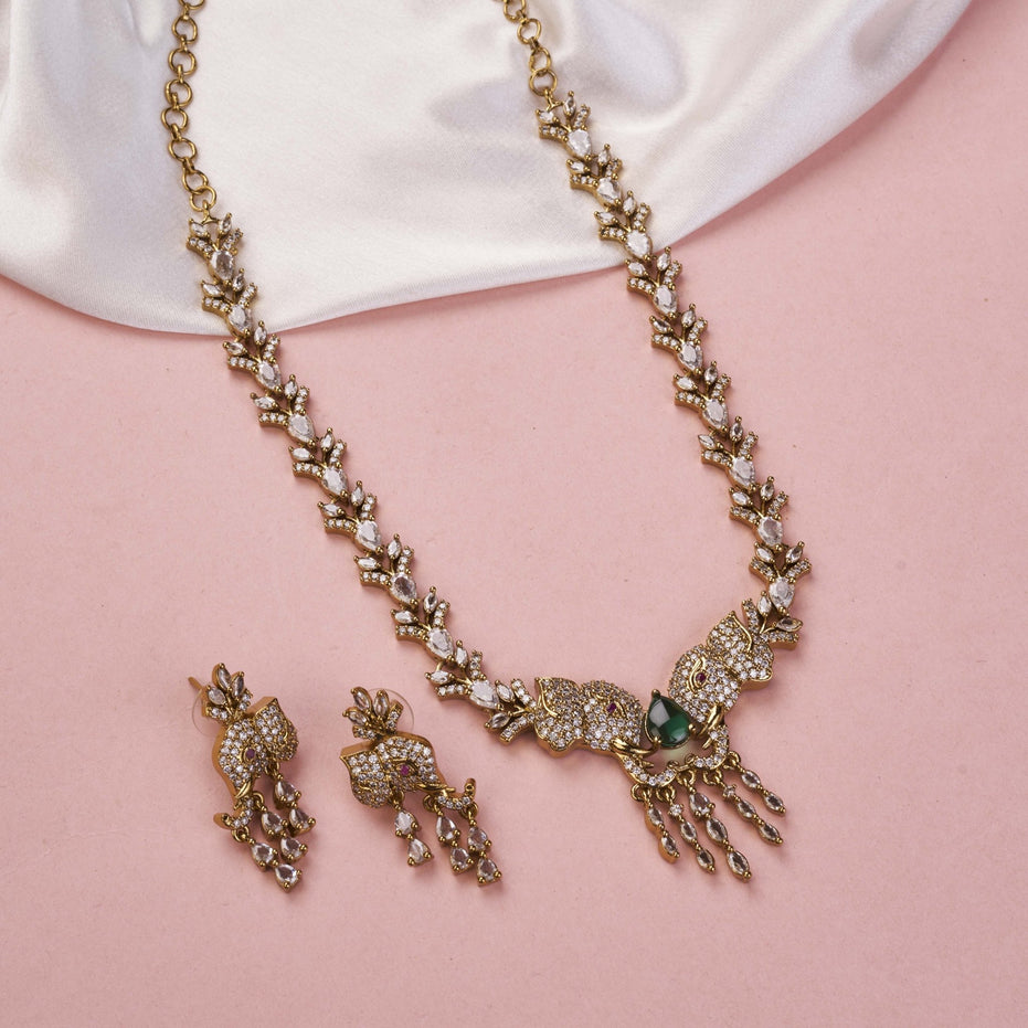 Necklace - Gajanan Mehendi Plated Necklace Set - Opal Touch