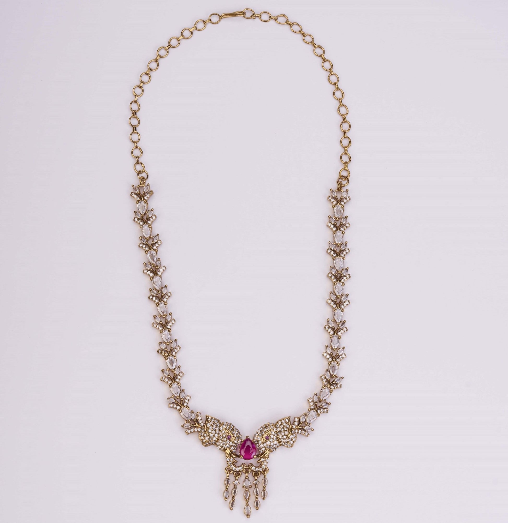 Necklace - Gajanan Mehendi Plated Necklace Set - Opal Touch