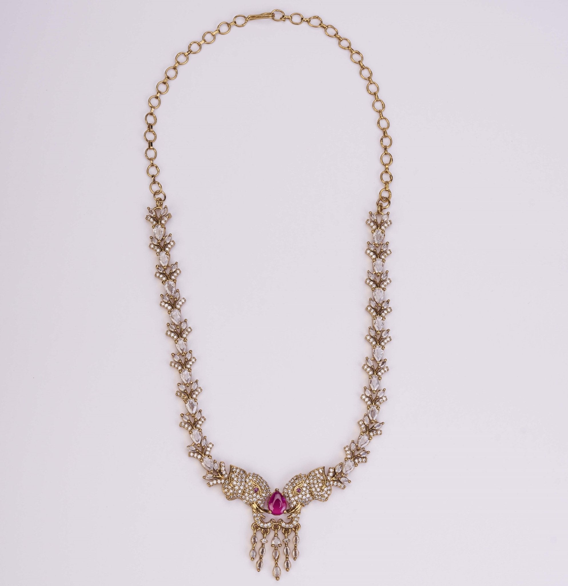 Necklace - Gajanan Mehendi Plated Necklace Set - Opal Touch