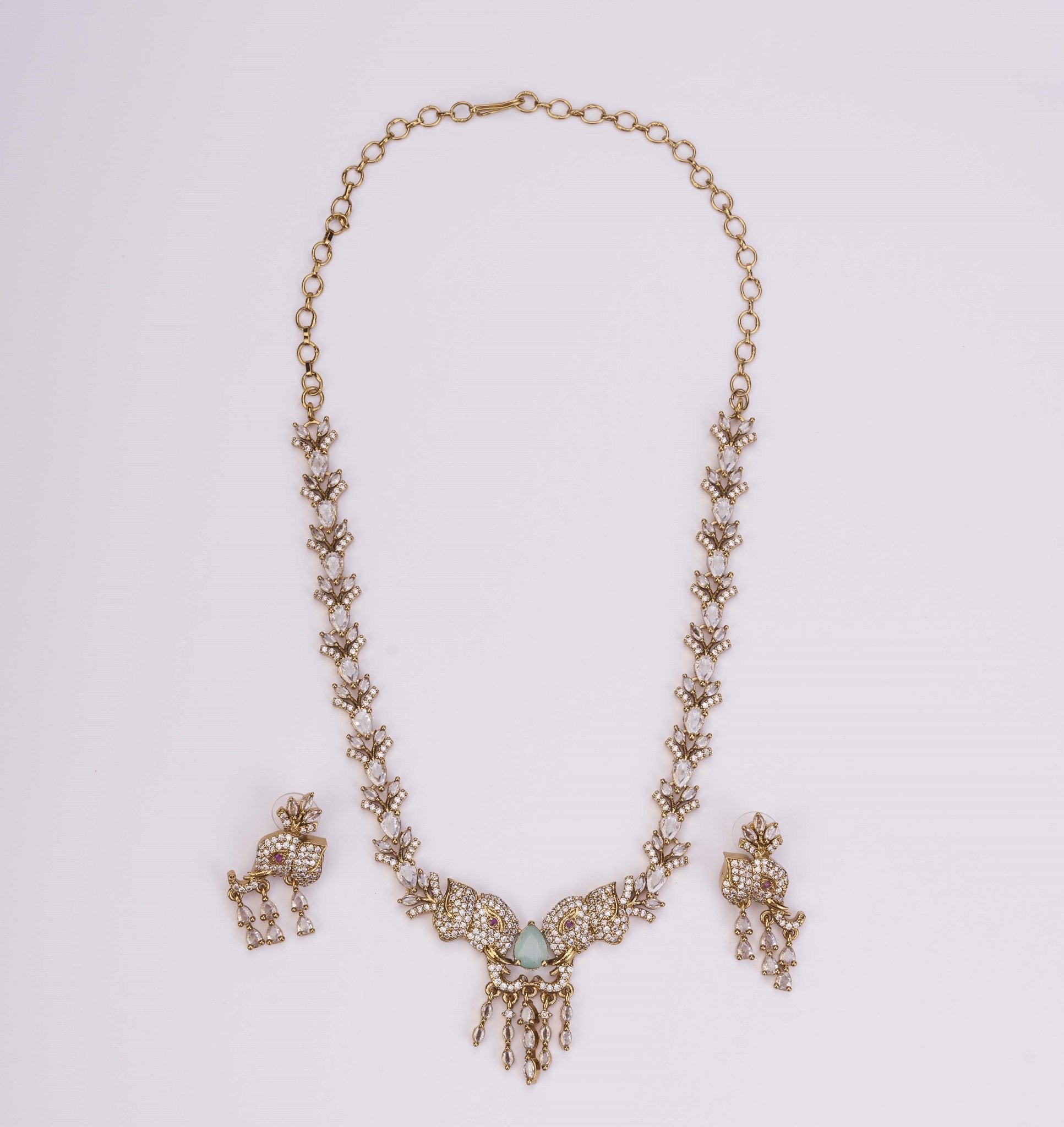 Necklace - Gajanan Mehendi Plated Necklace Set - Opal Touch