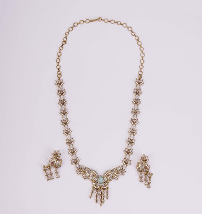 Necklace - Gajanan Mehendi Plated Necklace Set - Opal Touch