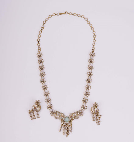 Necklace - Gajanan Mehendi Plated Necklace Set - Opal Touch