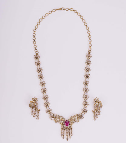 Necklace - Gajanan Mehendi Plated Necklace Set - Opal Touch