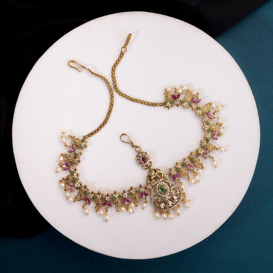 Matha Patti - Gajraj Matte Black Plated Matha Patti - Opal Touch