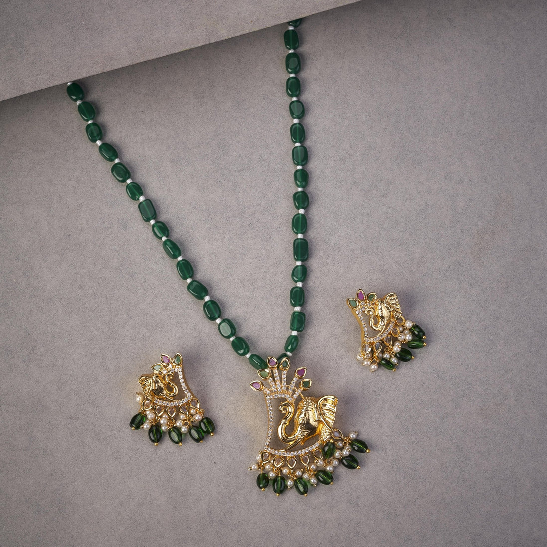 Locket Set - Ganpati Gold Plated Locket Set with Earrings - Opal Touch