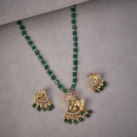 Locket Set - Ganpati Gold Plated Locket Set with Earrings - Opal Touch