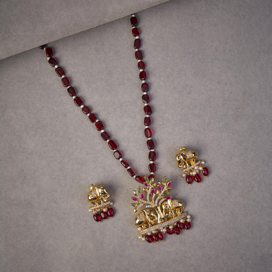 Locket Set - Garjaraj Gold Plated Locket Set with Earrings - Opal Touch