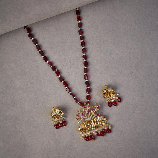 Locket Set - Garjaraj Gold Plated Locket Set with Earrings - Opal Touch