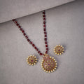 Locket Set - Garnet Glow Ensemble Mehendi Plated Locket Set with Earrings - Opal Touch
