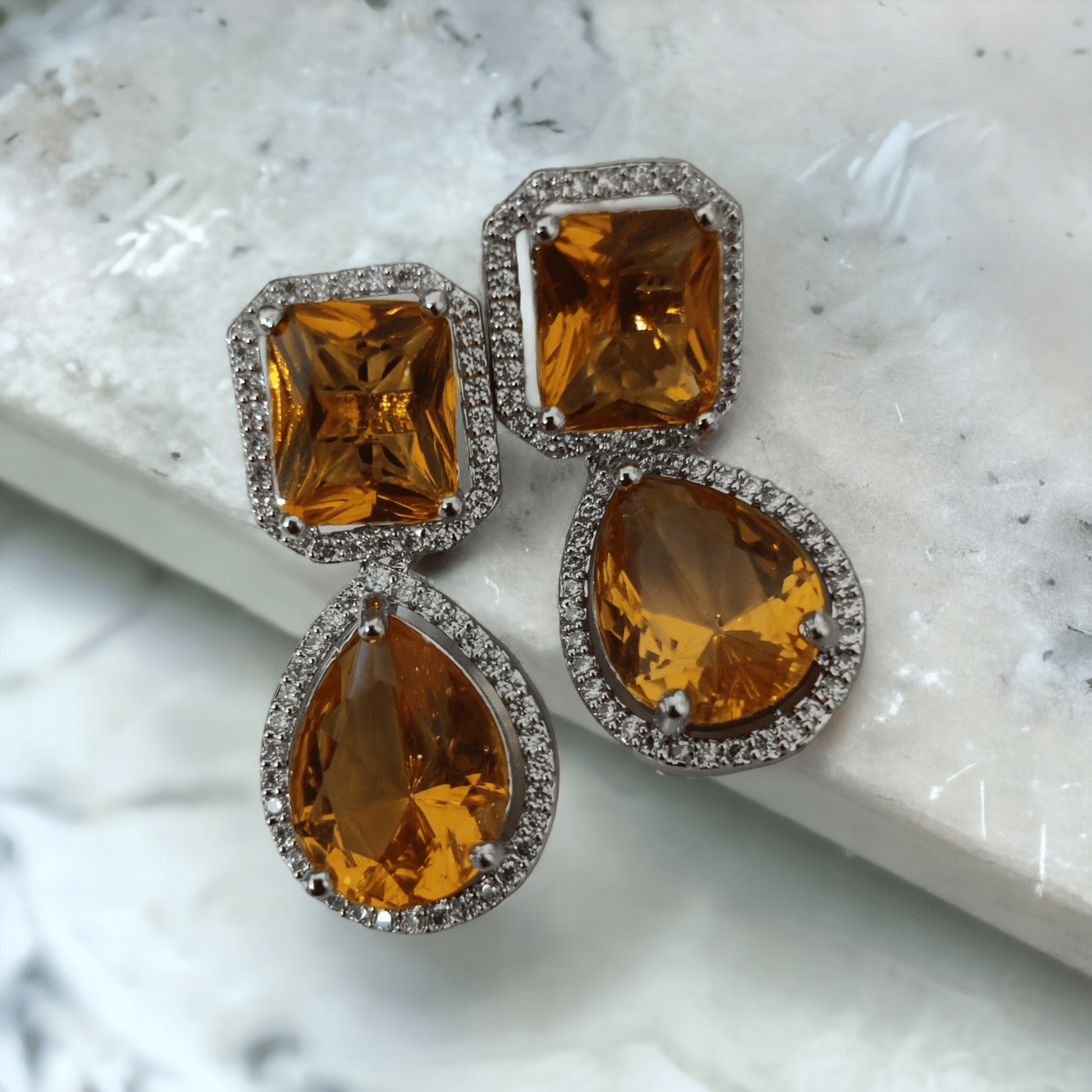 Opal Touch - Glamorous American Diamond Rhodium Plated Earrings - Earrings