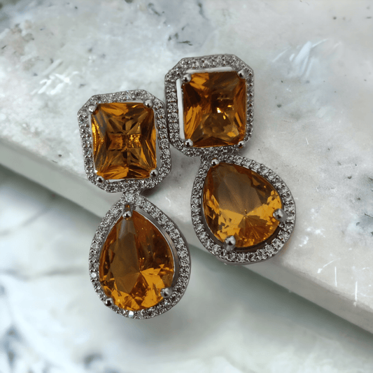 Opal Touch - Glamorous American Diamond Rhodium Plated Earrings - Earrings