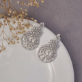 Earrings - Glamorous Circular Drop Rhodium Plated Earrings - Opal Touch