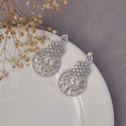 Earrings - Glamorous Circular Drop Rhodium Plated Earrings - Opal Touch