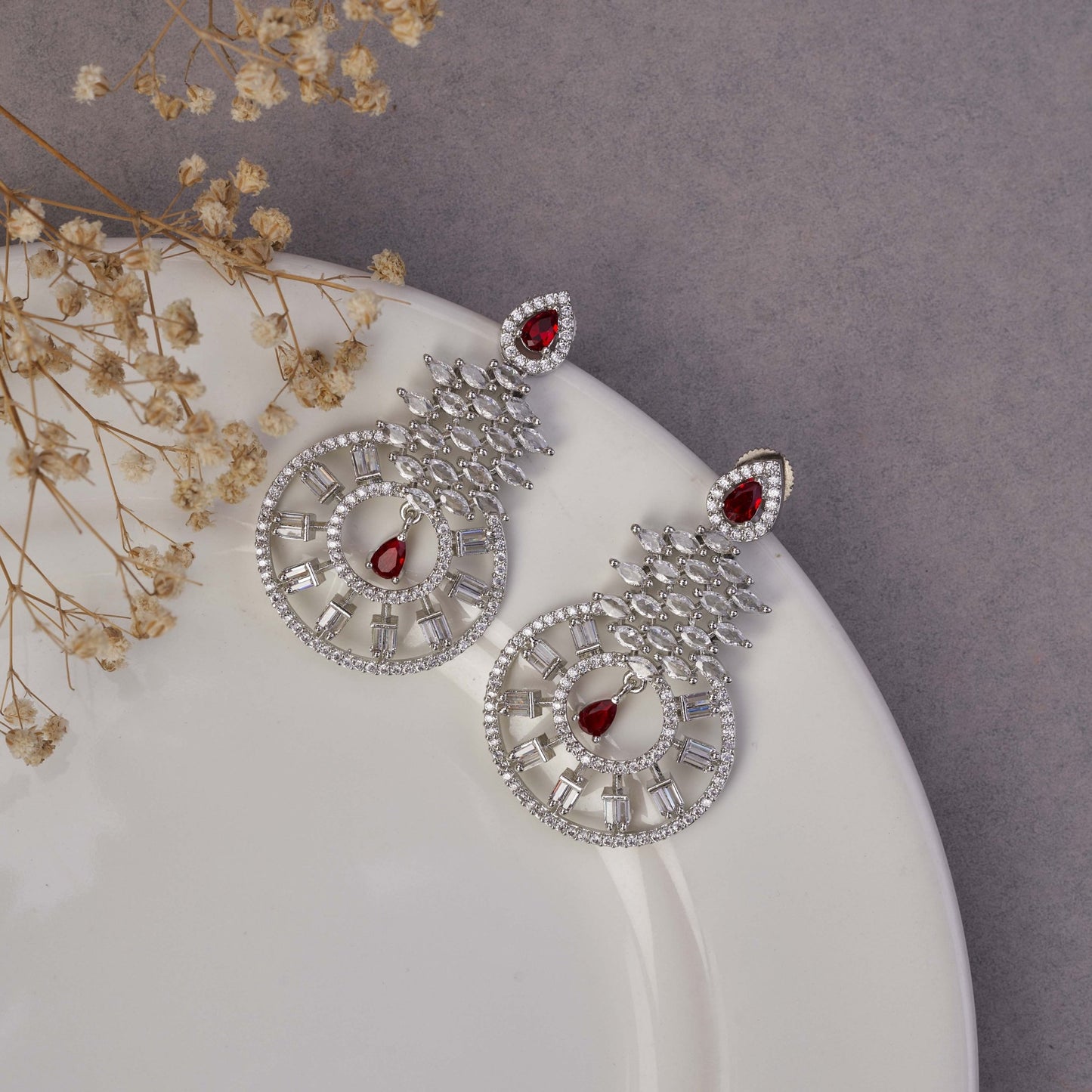 Earrings - Glamorous Circular Drop Rhodium Plated Earrings - Opal Touch