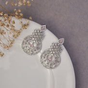 Earrings - Glamorous Circular Drop Rhodium Plated Earrings - Opal Touch