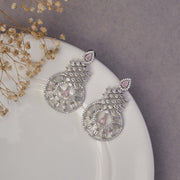 Earrings - Glamorous Circular Drop Rhodium Plated Earrings - Opal Touch