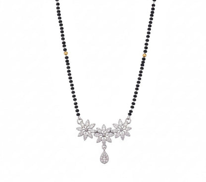 Glamorous Floral White Rhodium Mangalsutra - Opal Touch