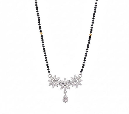Glamorous Floral White Rhodium Mangalsutra - Opal Touch