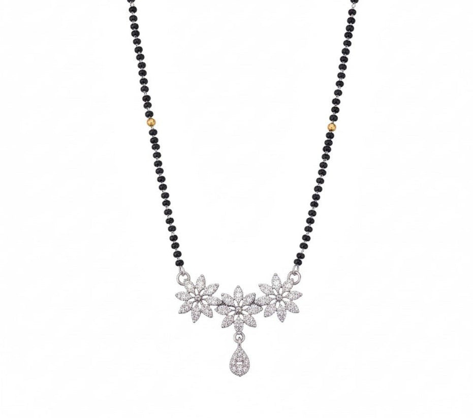 Glamorous Floral White Rhodium Mangalsutra - Opal Touch