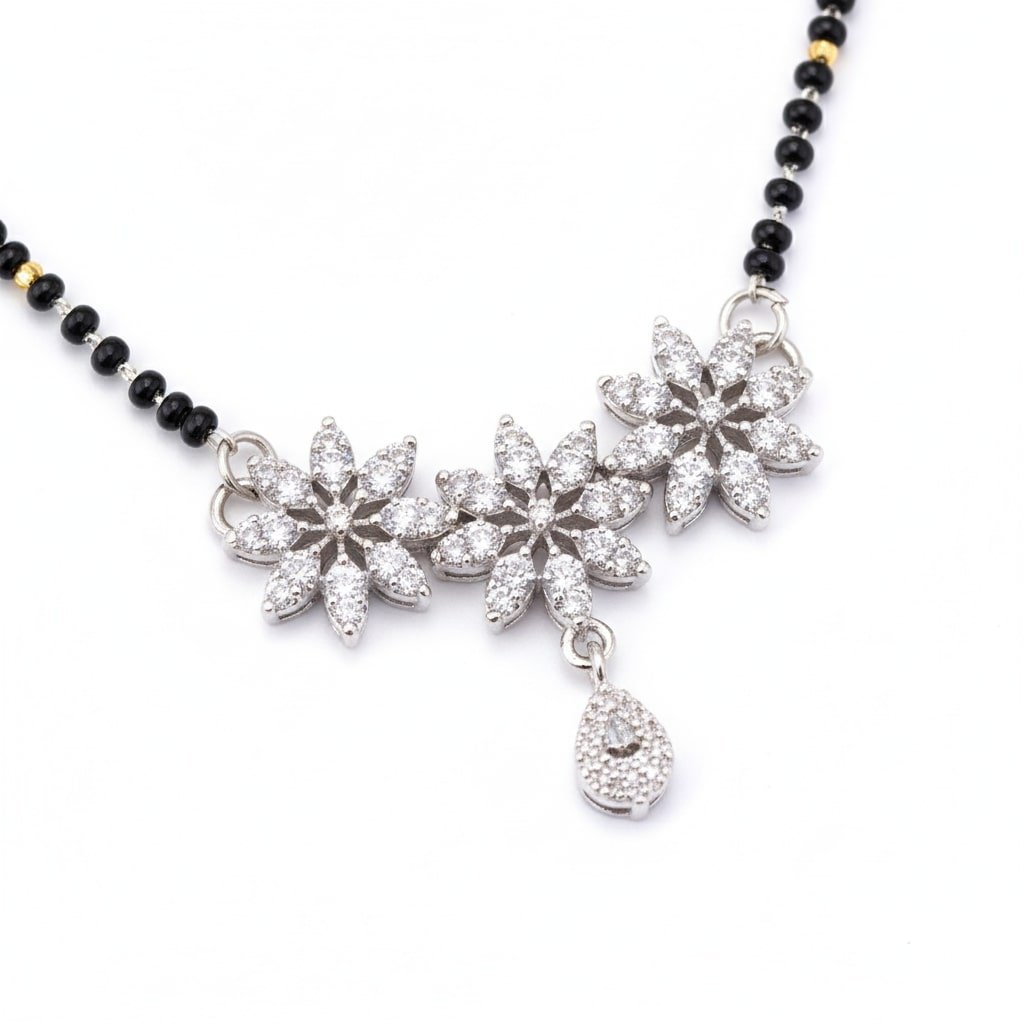 Glamorous Floral White Rhodium Mangalsutra - Opal Touch