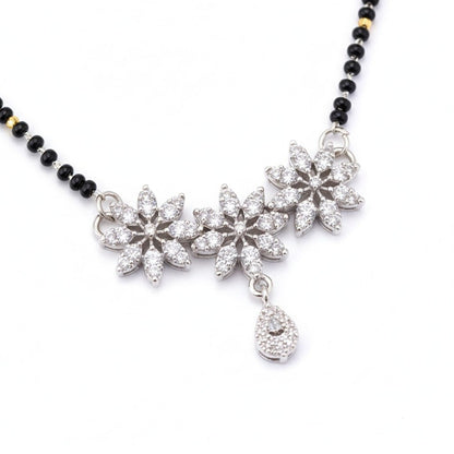Glamorous Floral White Rhodium Mangalsutra - Opal Touch