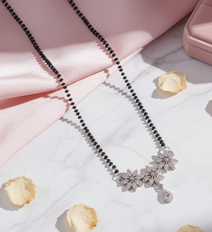 Glamorous Floral White Rhodium Mangalsutra - Opal Touch