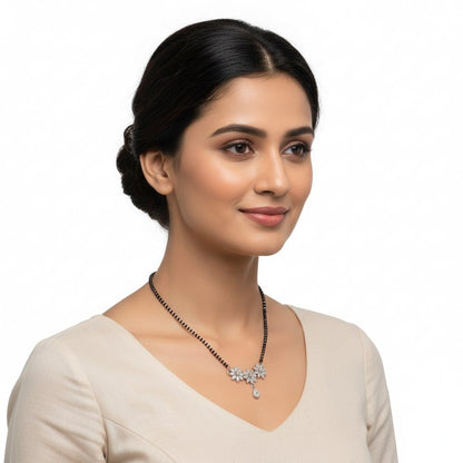Glamorous Floral White Rhodium Mangalsutra - Opal Touch