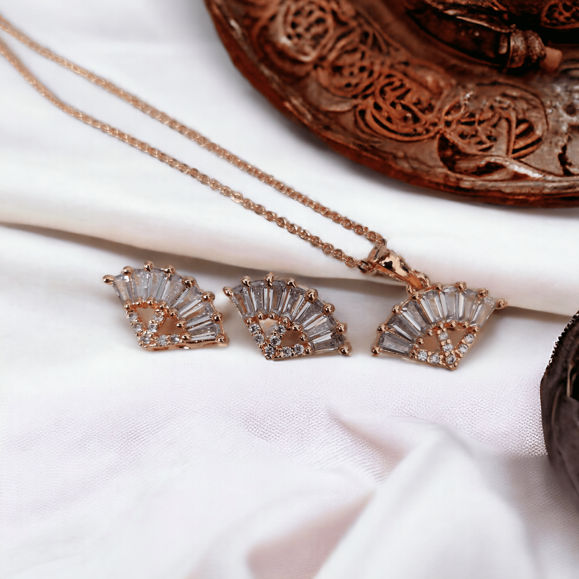 Opal Touch - Glamorous Rose Gold Locket Set with Diamante Border - Locket Set